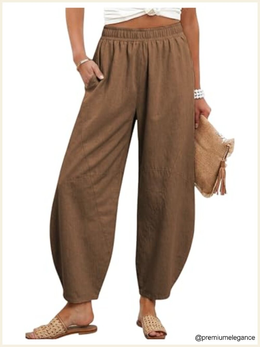 Women's High Waisted Capri Wide Leg Barrel Pants with Pockets Summer Cotton